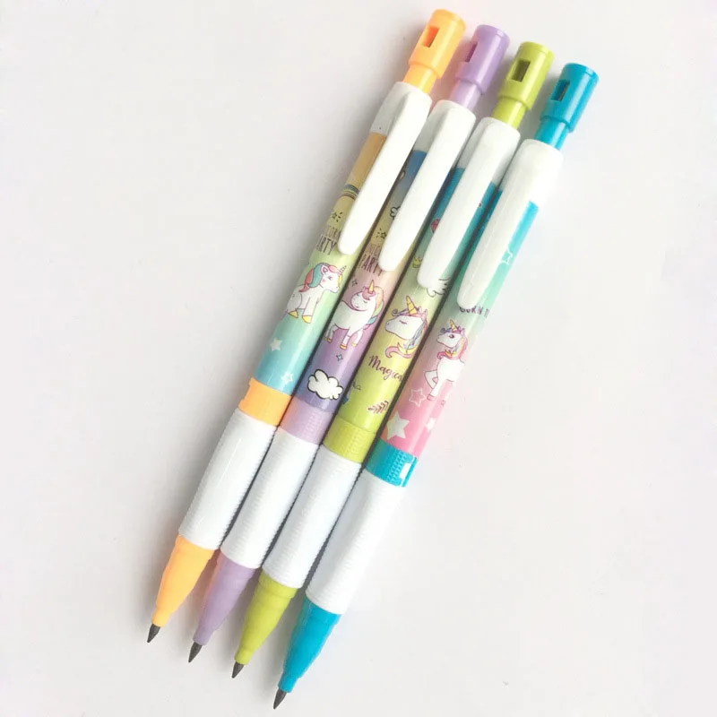 

10Pcs Color Random 0.2mm Rainbow Unicorn Mechanical Pencil with Mini Sharpener Student Stationery Automatic Pencil Office Supply