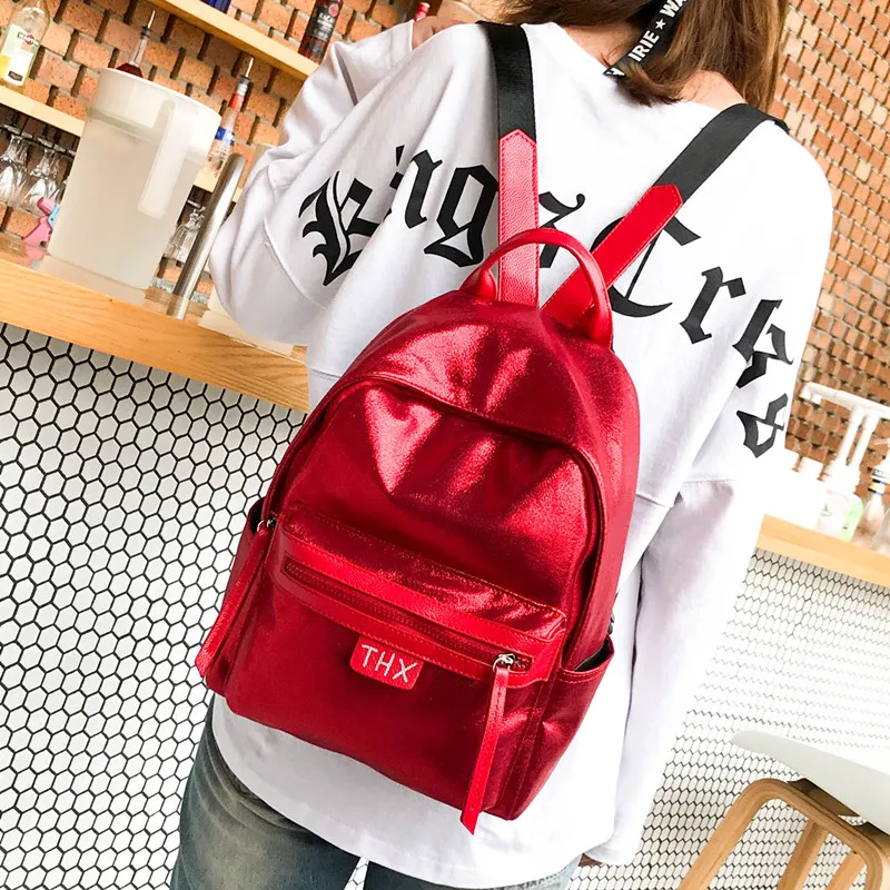 Fashion Glitter Women Backpack big capacity  PU Leather Teenage Girls School Bag Large Female backpacks for travelling red black (16)