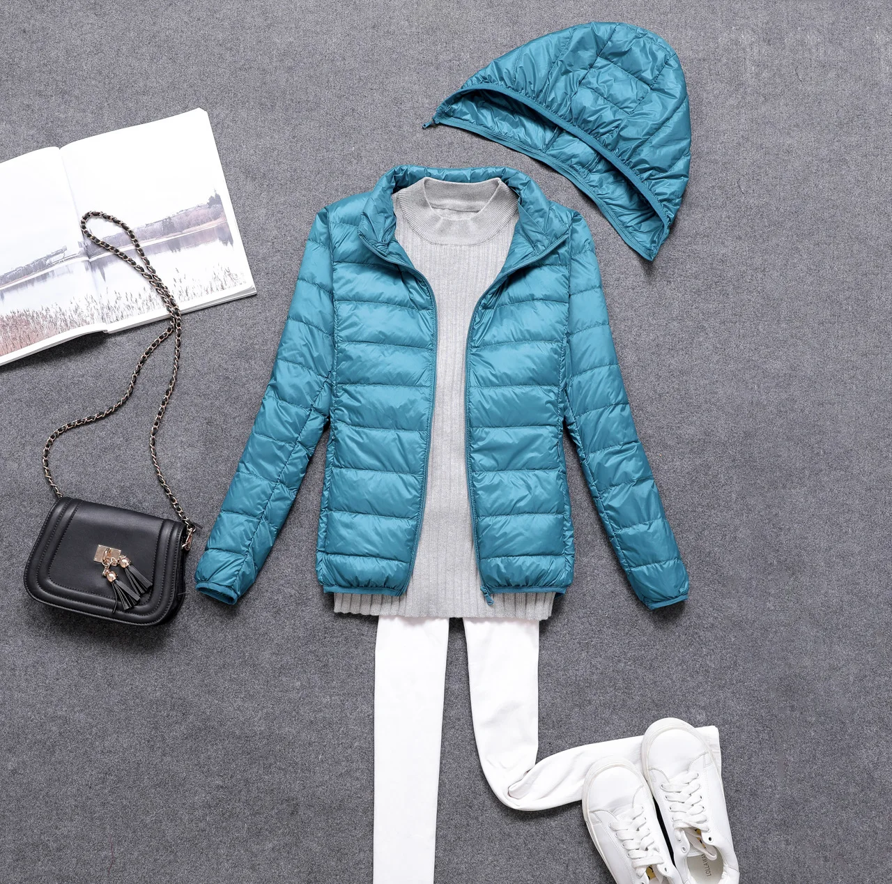 Women 90% Duck Down Ultra Light Down Jacket detachable Hat Fashion Autumn Winter Warm Slim Zipper Jackets Women