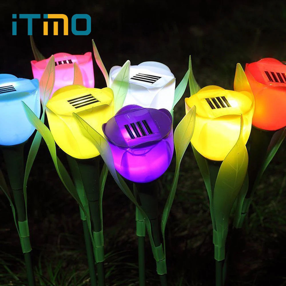

Garden Patio Decoraton Energy Saving LED Solar Lamps Strap Hook Auto Light Sensor Path Way Outdoor Lighting Tulip Yard