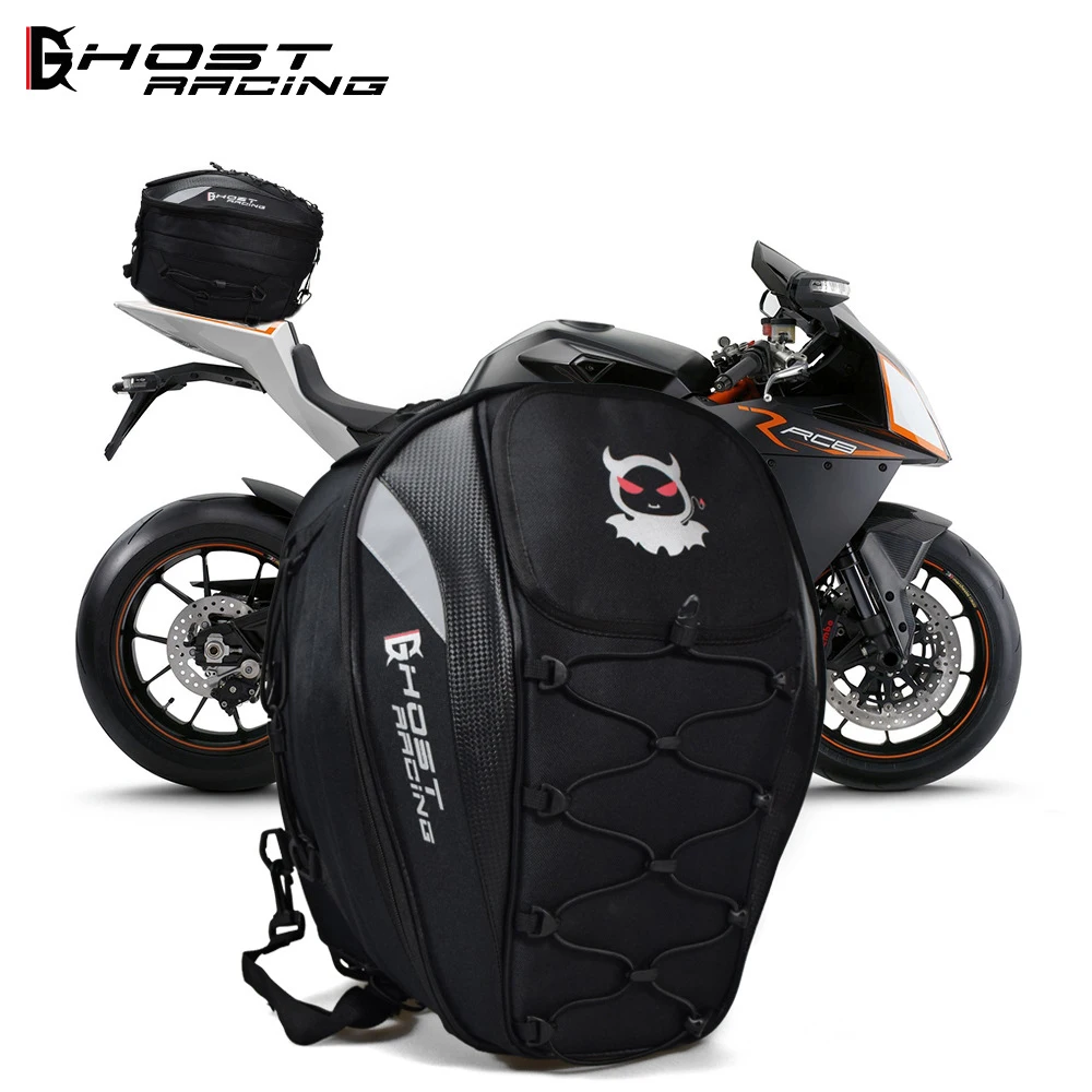 GHOST RACING Motorcycle Tail Bags Back Rear Seat Helmet Bags Kit Travel