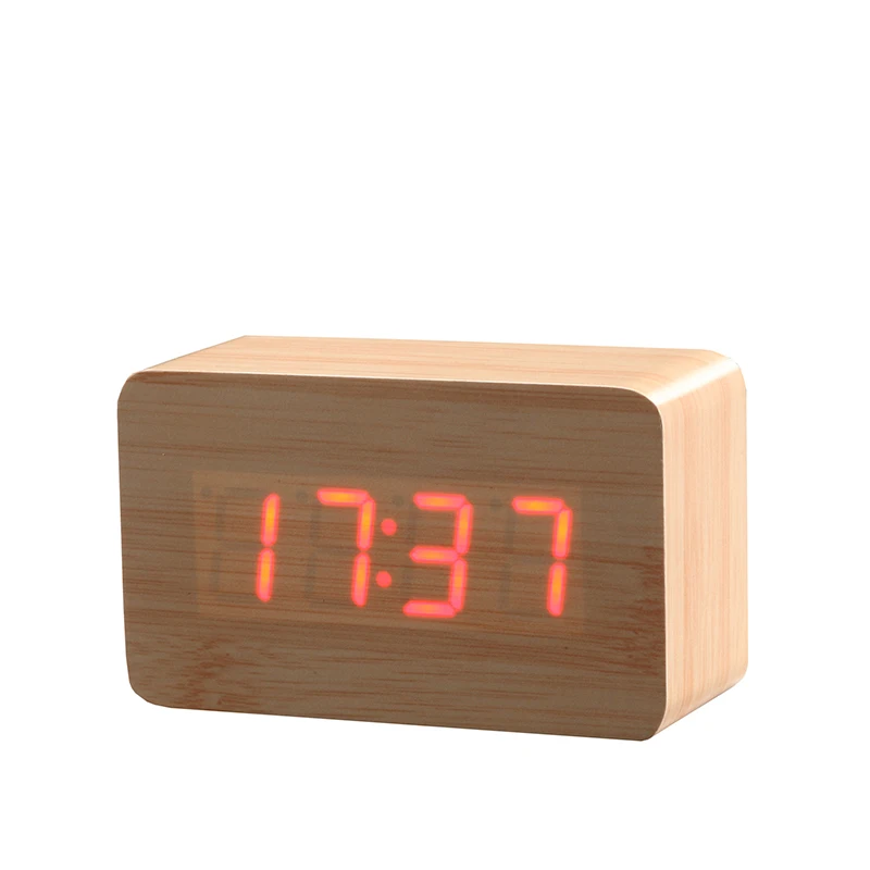 JINSUN современные деревянные часы светодиодный дисплей цифровой будильник одно лицо бамбуковое шоу темп время Управление звуком - Цвет: Bamboo Red