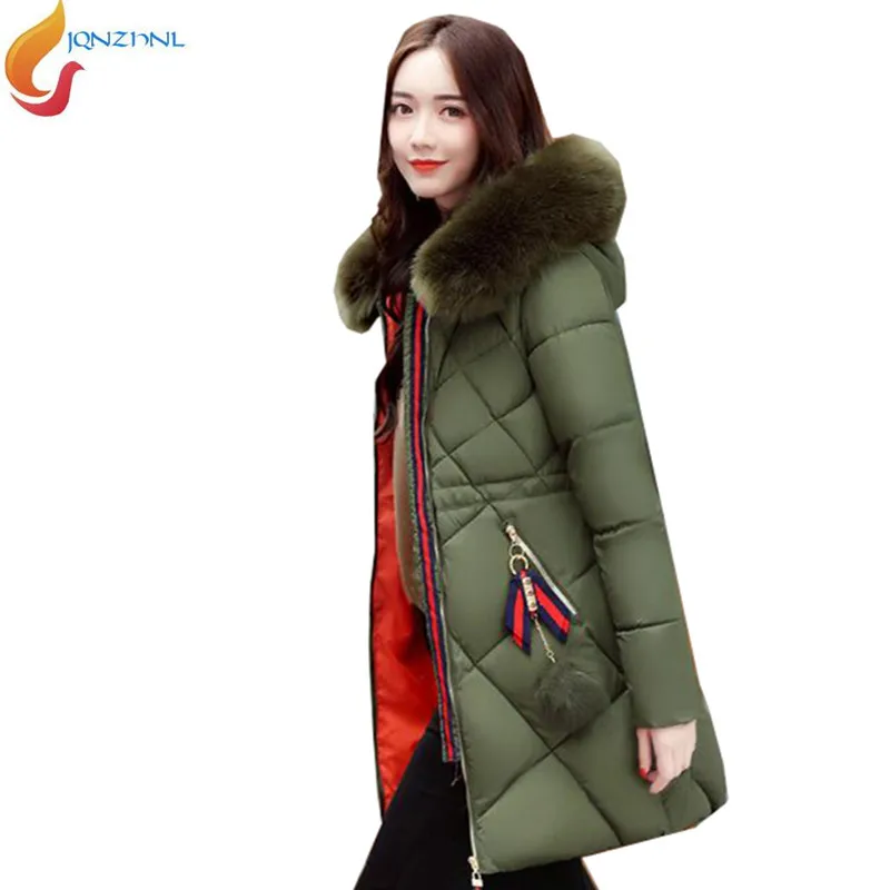 Новая мода осень зима большой ярдов женщин Досуг утолщаются согреться с капюшоном средней длины хлопчатобумажная стеганая одежда пальто G317