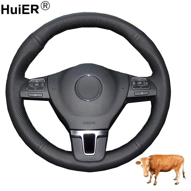 Hand Sewing Car Steering Wheel Cover Top Layer Cow Leather For