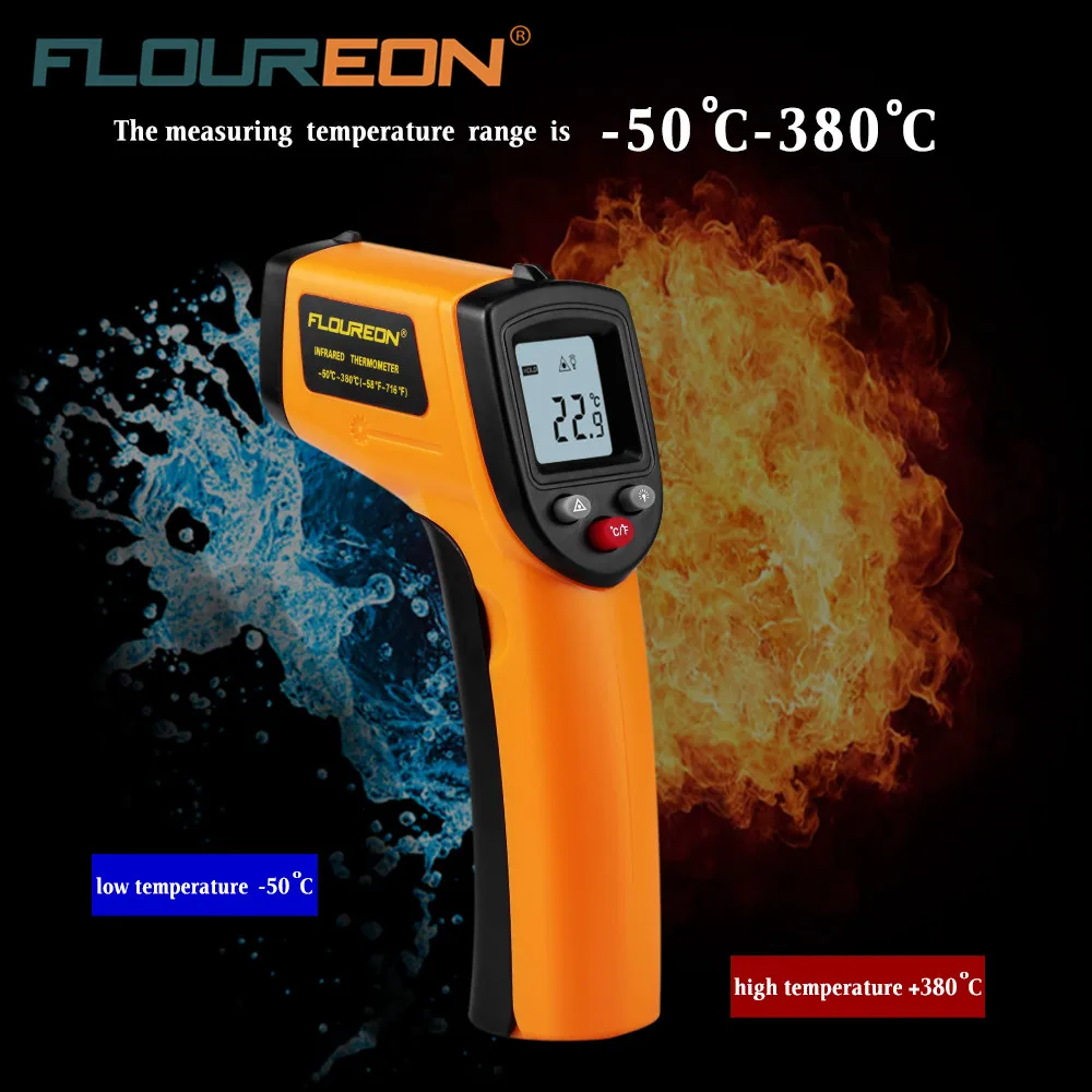 Floureon цифровой лазерный инфракрасный термометр точечный-50-380 градусов Профессиональный Бесконтактный измеритель температуры пистолет