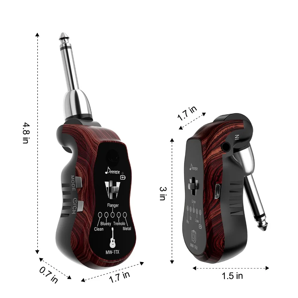 Musical Donner Black MW1B Rechargeable UHF Wireless Guitar System with