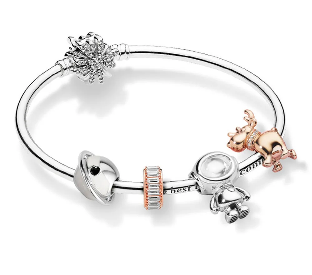 

Space Journey Zt0214 Kristie 100% 925 Silver Esterlina Bracelet Setp Rose Charme Renas Winter Love Planet Charmed Astronaut