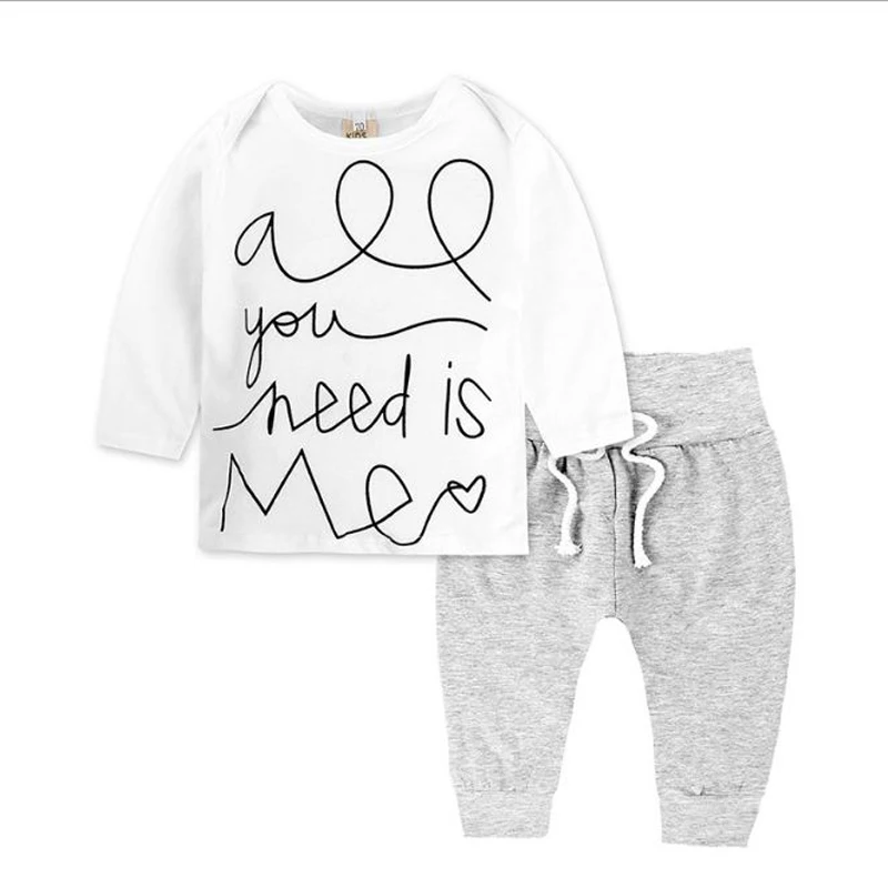 baby boy girl clothes,cotton Long sleeve T-shirt white+pants,2 pcs children clothing floral,toddler girls suit for Spring autumn