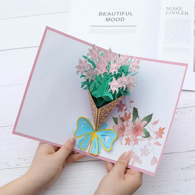 

Greeting Card Three-dimensional Flowers Greeting Card 3D Paper-cut Thank You Cards Teachers Girfts