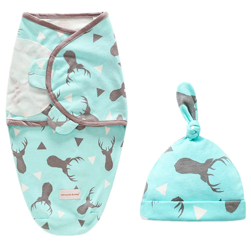 Online Bayi Membedung Selimut + Cap Newborn Cocoon Wrap Kapas Swaddling Tas Bayi Amplop Tidur Karung Seprai