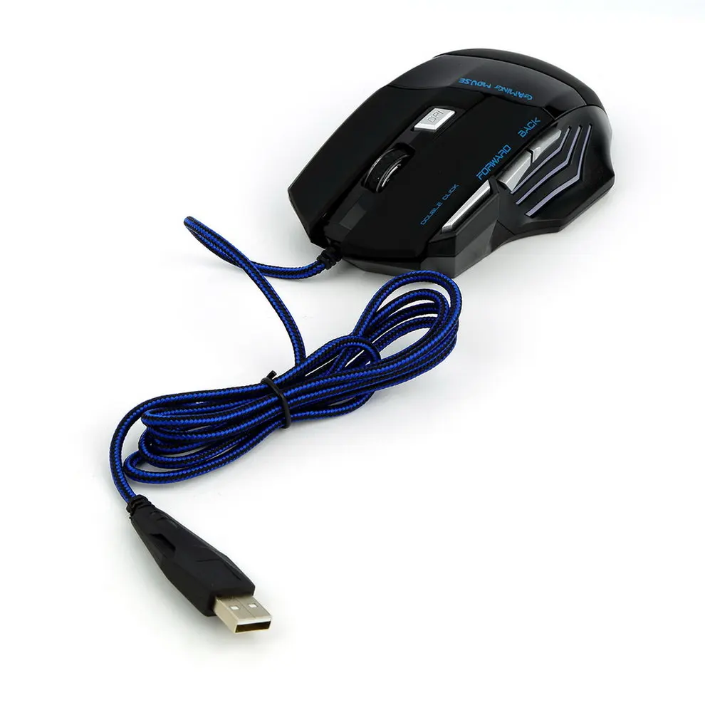 

5pcs Black 1000DPI-5500 DPI 7 Buttons LED USB Optical Wired Gaming Mouse For Pro Gamer