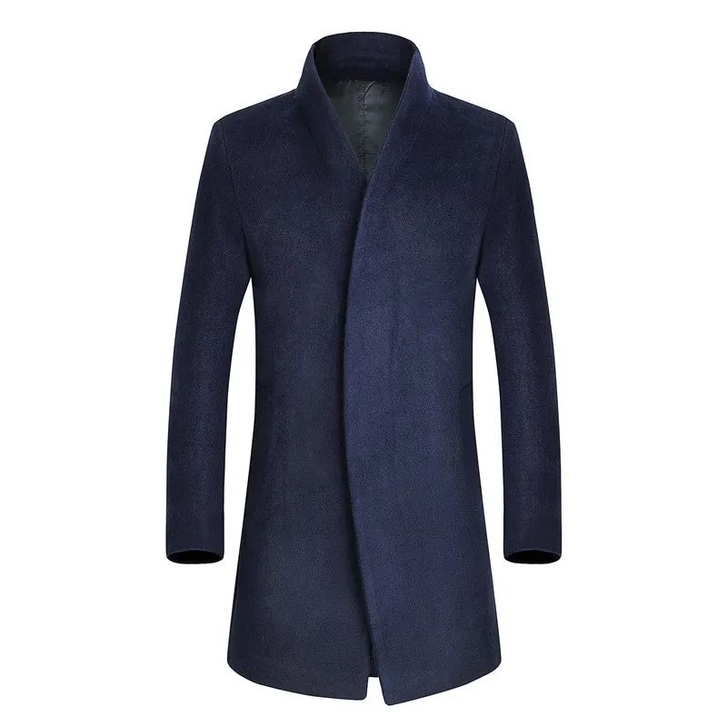 Мужской короткий Тренч, модное шерстяное длинное Мужское пальто, зимнее Мужское пальто, 4 цвета - Цвет: Dark Blue