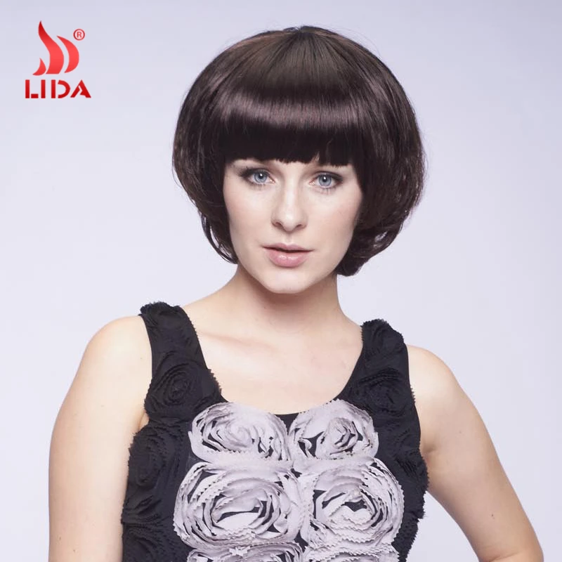

Synthetic Wig For Lady Ombre Color 2/33 Straight Synthetic Wig Blunt Bang Wig with Skin Top Kanekalon Fiber Synthetic Wigs Women