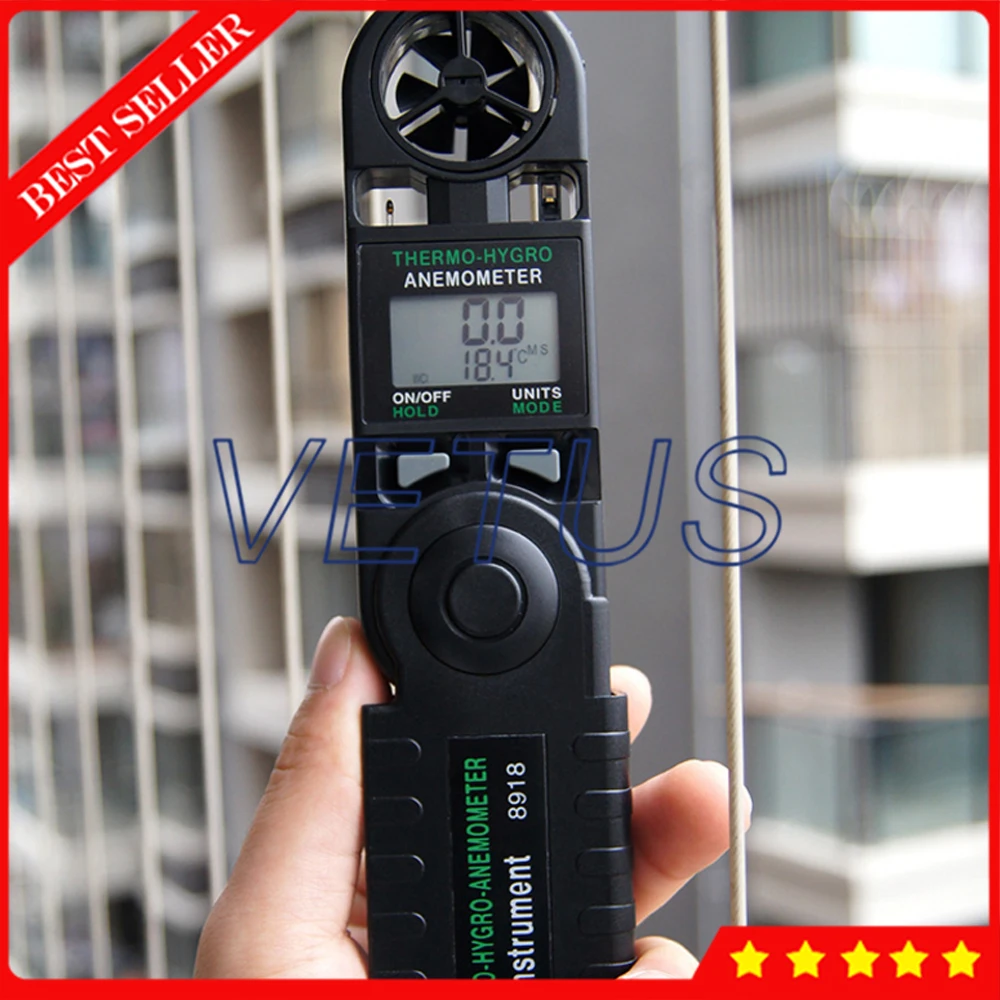 

Az8918 Mini Wind speed Meter Anemometer With Air Velocity Temp Humidity Windchil Display Air Flow Meter