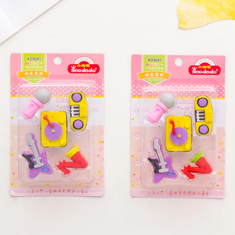 

5 pcs/set Musical Instruments eraser microphone guitar rubber eraser kawaii stationery school supplies papelaria kids gifts