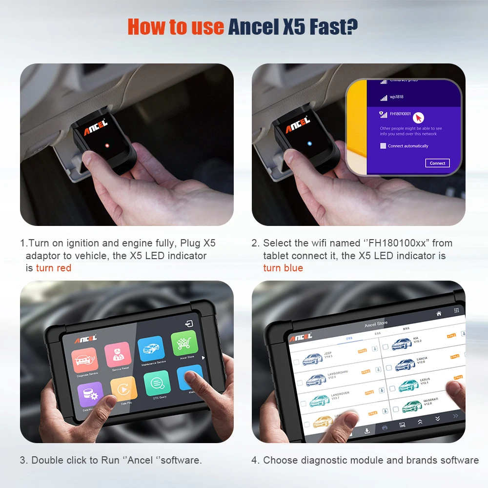 ANCEL X5 OBD2 сканер WIFI ABS SRS Oil EPB DPF Сброс полной системы Автомобильный многоязычный