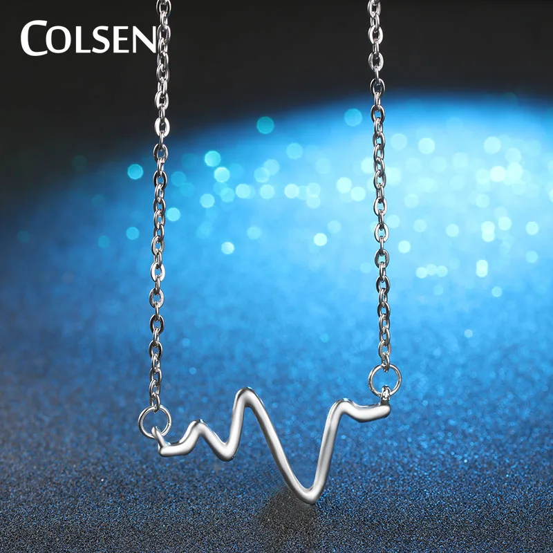 COLLANA ARGENTATA ECG CUORE BATTITO Heart Necklace Choker Pendant Necklace