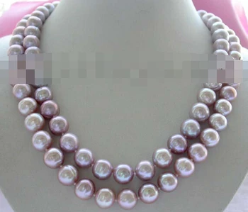 

Miss charm Jew1074 Genuine Natural 11-12mm Purple Round Pearl Necklace 18kGP