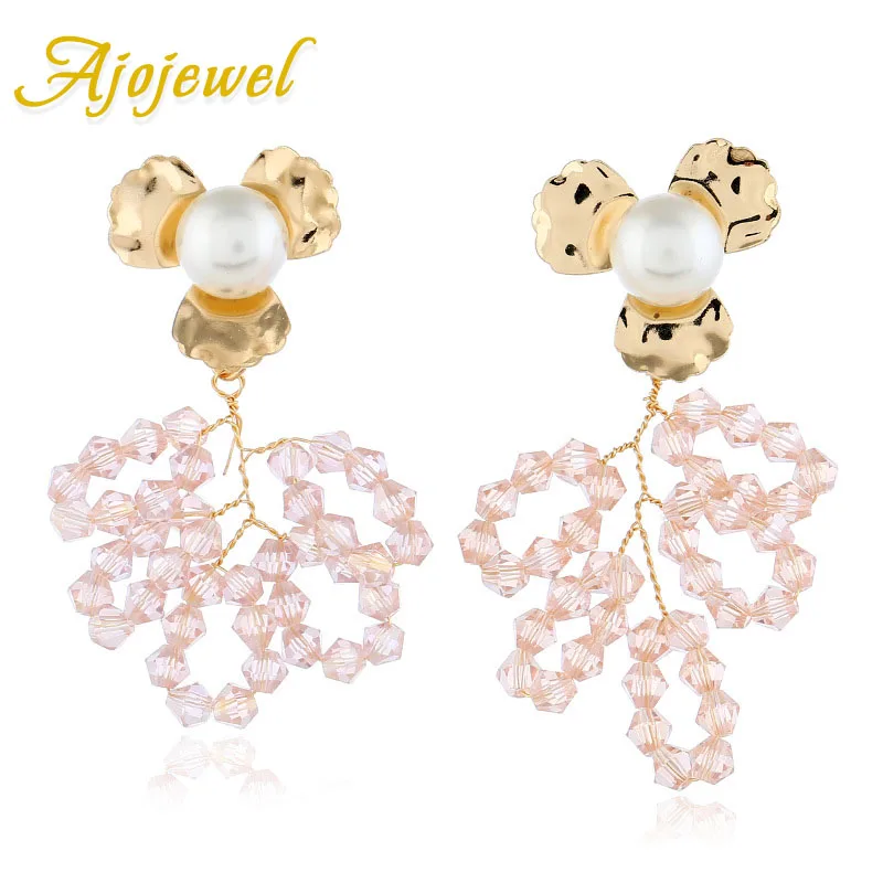 

Ajojewel White Pink Crystal Beads Drop Earrings For Women 2019 Statement Flower Jewelry Wholesale Boucles D'oreilles