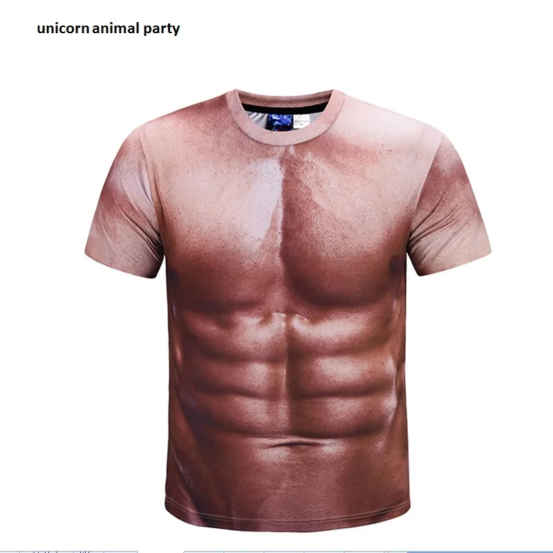 

Abdominal muscle man Printed short-sleeved T-shirt men's street fashion casual Slim breathable Creative Tattoo Pattern Tops