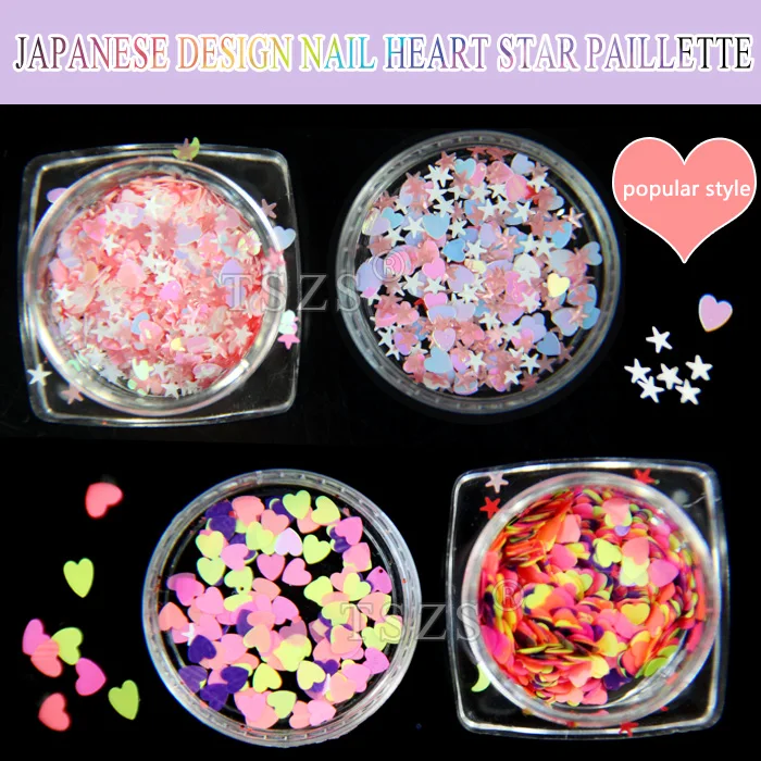 

4pcs/lot HOT! 12 Designs Heart Star Moon Sequined Paillette Glitter For Nail Art Decoration