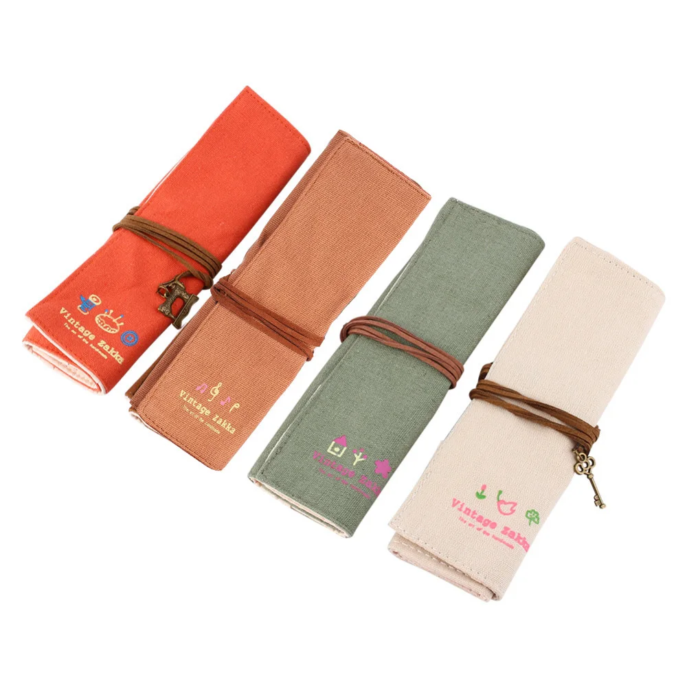 

1 Pc High Quality Canvas Wrap Roll Up Pen Pencil Case Holder Wrap Roll Holder Makeup Brush Retro Romantic Bag Storage Pouch Hot