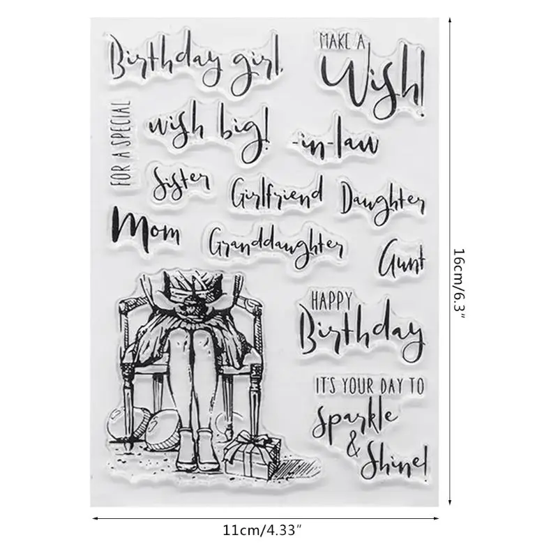 

Creative DIY Birthday Girl Pattern Transparent Clear Seal Scrapbooking Photo Album Card Decorative Rubber Stamp Sheets