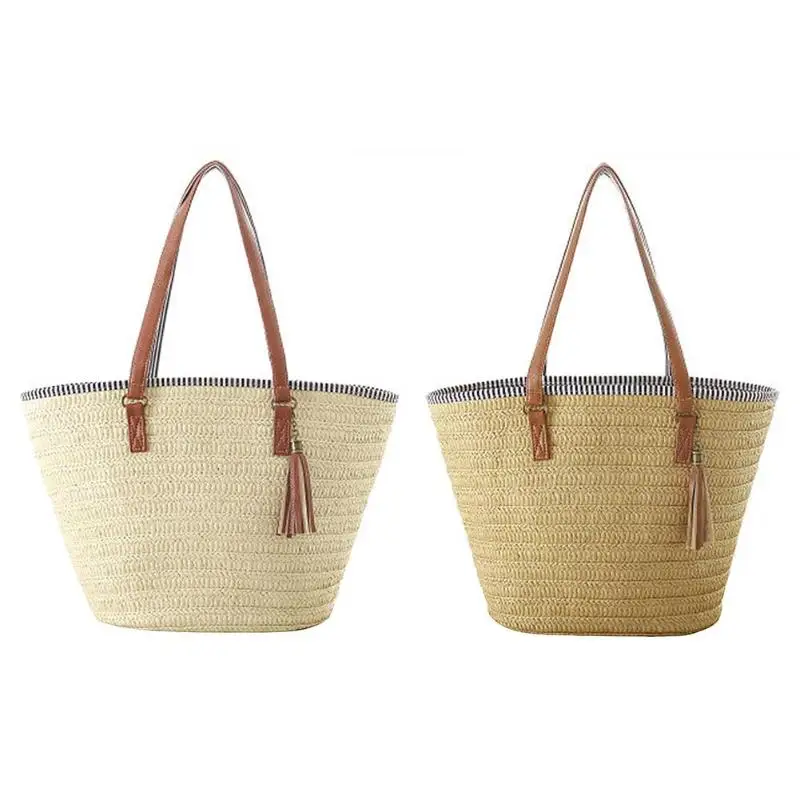 Женская простая соломенная сумка на плечо с кисточками, летняя пляжная сумка на молнии, модная дорожная сумка через плечо, 3 стиля