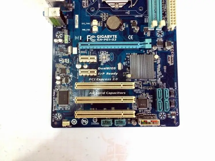 H61 1155 Материнская плата Б/у для Gigabyte GA-P61-S3 H61 DDR3 LGA1155 P61-S3 из однотонной