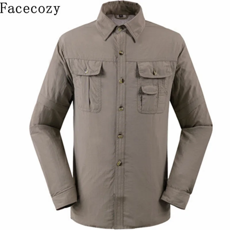 

Facecozy Men Summer Outdoor UV Resistant Removable Shirt Turn-Down Collar Quick Dry Fishing Coat Trekking&Hiking Clothes