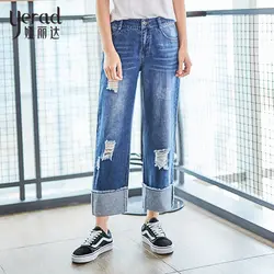 YERAD Новое поступление рваные джинсы женские джинсовые ботильоны длина до середины талии джинсы прямые модные летние джинсы