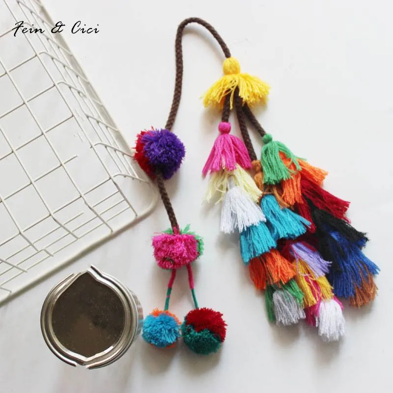 Цветная сумка бохо с помпонами и кисточками аксессуары для кошелька украшения