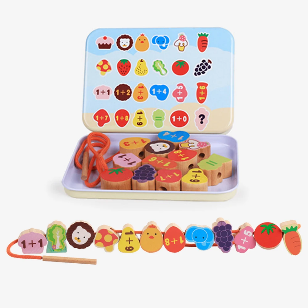 

DIY Wooden Bead Toy Cartoon Fruit Animal Stringing Threading Wooden Beads Toys Baby DIY Toy Monterssori Educational Toys Gifts