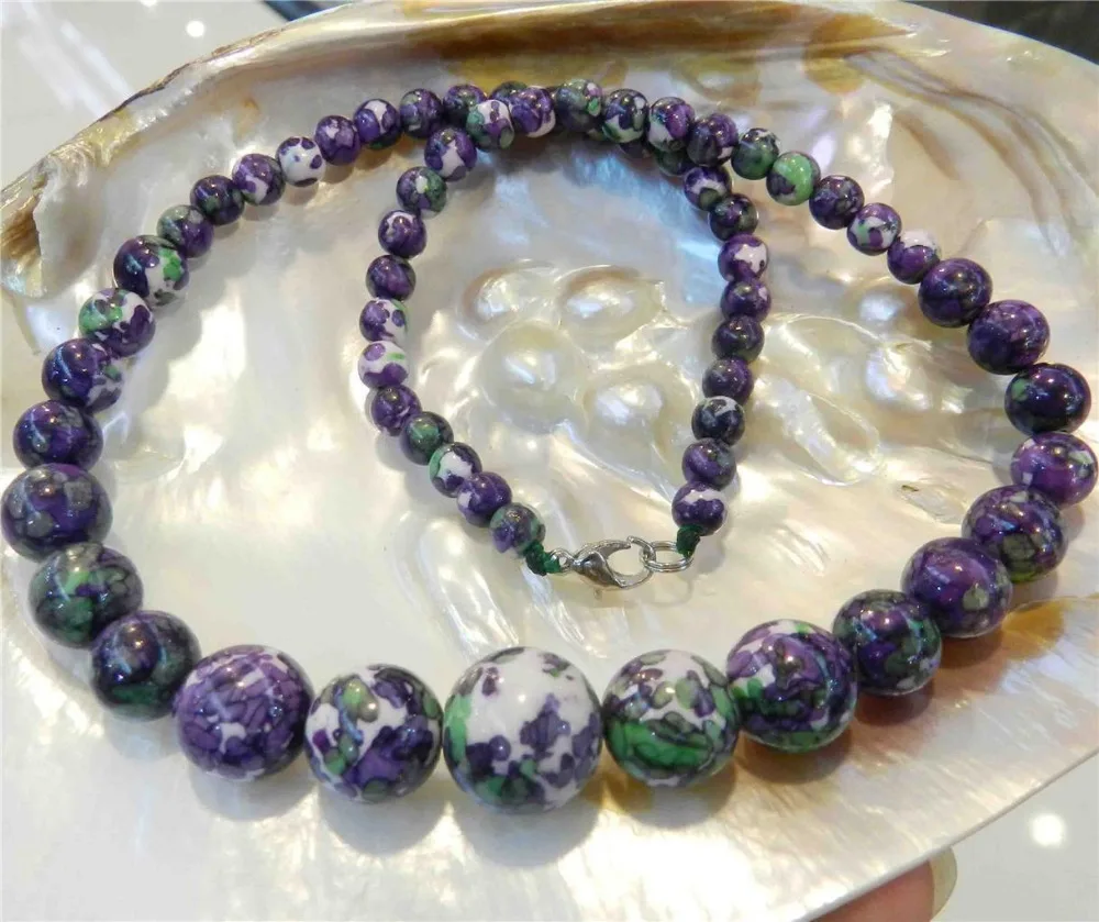 

huij 004643 6-14mm Multicolor Turkey Turquoise Gems Round Beads Necklace 18
