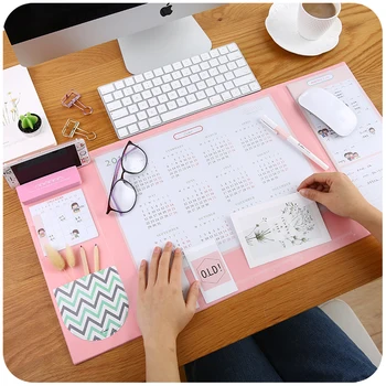

4 Candy Colors Kawaii Multifunctional Pen Holders Writing Pads 2019 2020 Calendar Mat Learning Pad Office Mat Desk Accessories