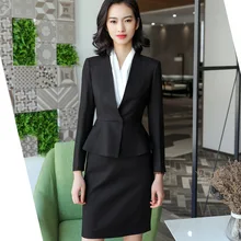 Сезон весна; Новинка; элегантный костюм с юбкой комплект для женщин Бизнес тонкие длинные рукава пиджак и юбка женские офисные размера плюс интервью Рабочая одежда