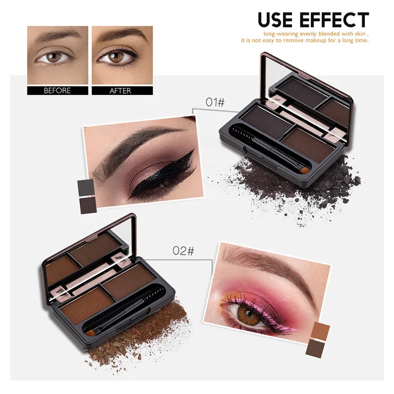 

Waterproof Eyebrow Powder Make Up Tools Long Lasting Eyebrow Powder Set Professional 2 Color Eye Shadow Palette With Mirror