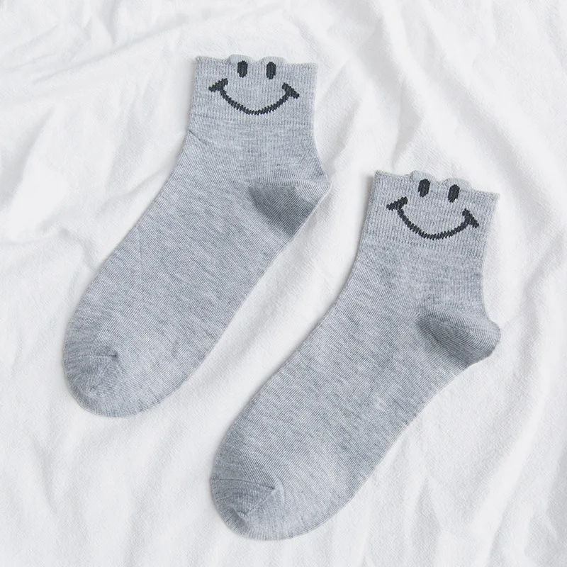Милые короткие женские носки с изображением улыбающегося лица, стереоскопические носки с ушками, забавное милое выражение лица, хлопковые милые носки Прямая поставка - Цвет: gray
