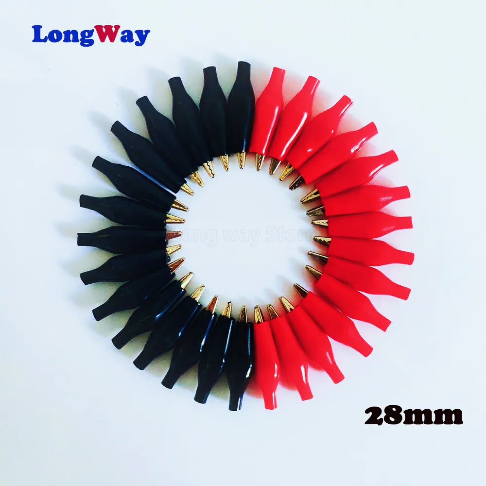 

10-20pcs/lot 28MM Metal Alligator Clip G98 Crocodile Electrical Clamp for Testing Probe Meter Black and Red with Plastic Boot