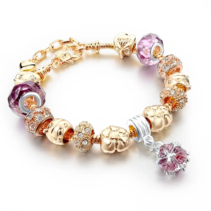 Attrtto, браслеты с подвесками и сердечками, золотые браслеты для женщин, браслет известного бренда, ювелирный браслет SBR150074