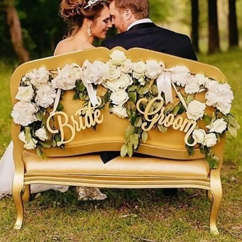 New Fashion 2pcs Rustic Wedding Wooden Chair Sign Bride And Groom Chair Signs Wood Signs Photo Props Wedding Decoration