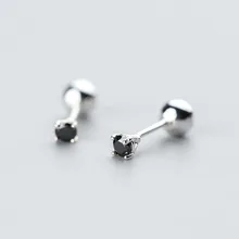 Черные циркониевые 925 пробы серебряные серьги-гвоздики для женщин, модные ювелирные изделия, простые маленькие круглые закрученные серьги-гвоздики, подарок для девочек