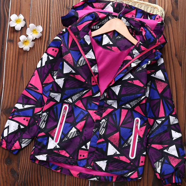 

Unisex Boys Girls Long Sleeve Hooded Detachable Casual Fashion Geometric Cardigan Coats Warm Fleece Outdoor Windbreaker Jackets