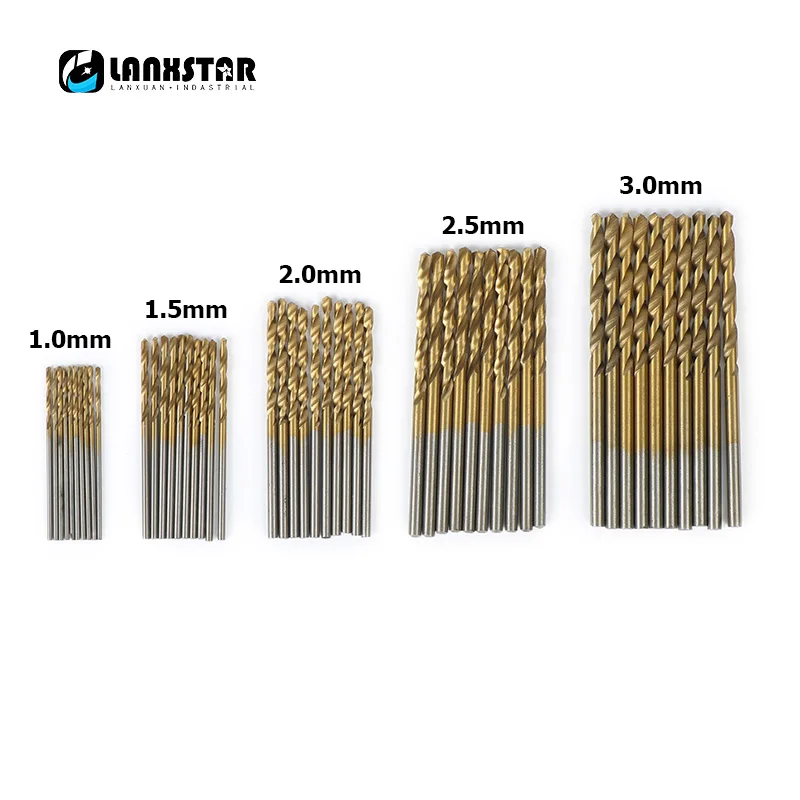 

Titanium Steel Straight Round Shank Twist Drill Bits 50Pcs Titanium Coated HSS Drill-Bit Set 1/1.5/2/2.5/3mm Twist-drills