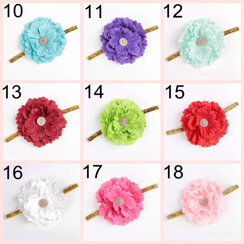 Yundfly Boutique Toddler Peony Fabric Flower Kids Headband Baby Elastic Head Wear Hair Accessories Newborn Photography Props