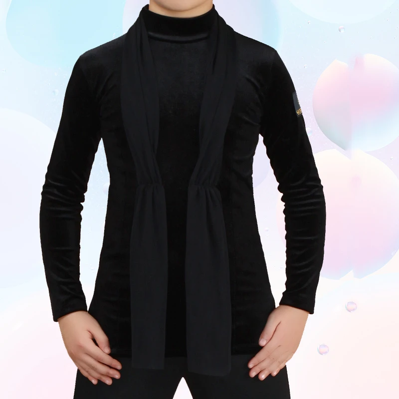 

Boys wearing scarves in Latin dance dresses Ballroom Latin Dance Tops Black Long Sleeve high quality stretch New Men