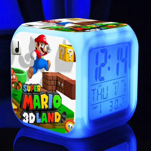 [Wanpy family] Будильник Супер Марио для детей подарок на день рождения прикроватный Настольный меняющий цвет цифровой будильник - Цвет: Зеленый