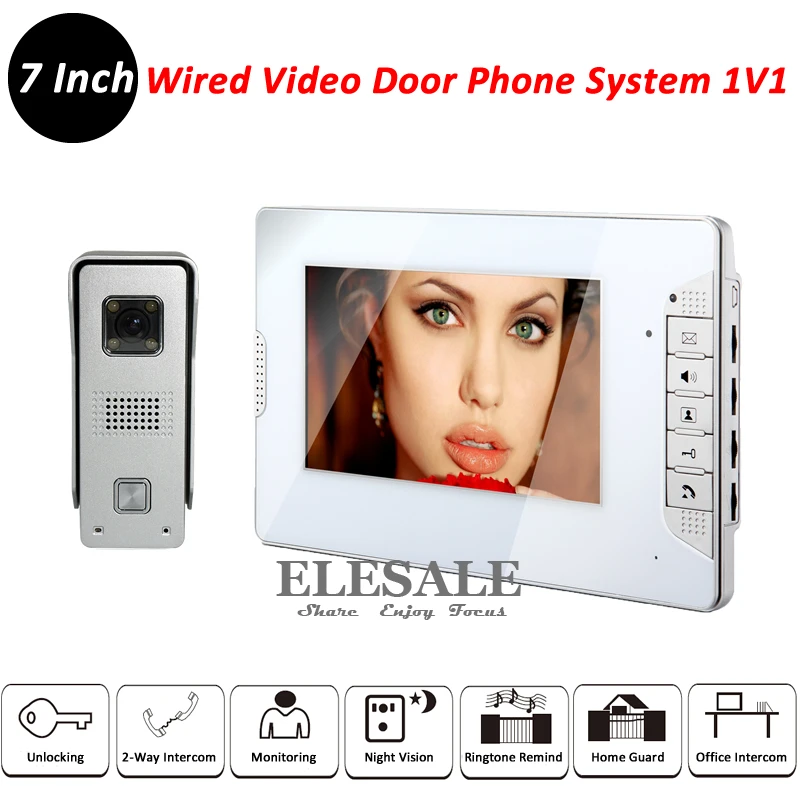 

New Wired Video Door Intercom Doorbell System 700TVL Rainproof Camera Unit IR Night Vision 7" LCD Color Monitor Home Kit