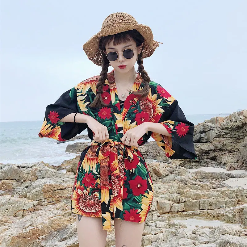 

2019 summer new sunflower top summer beach travel sun protection clothing kimono thin coat women's clothing