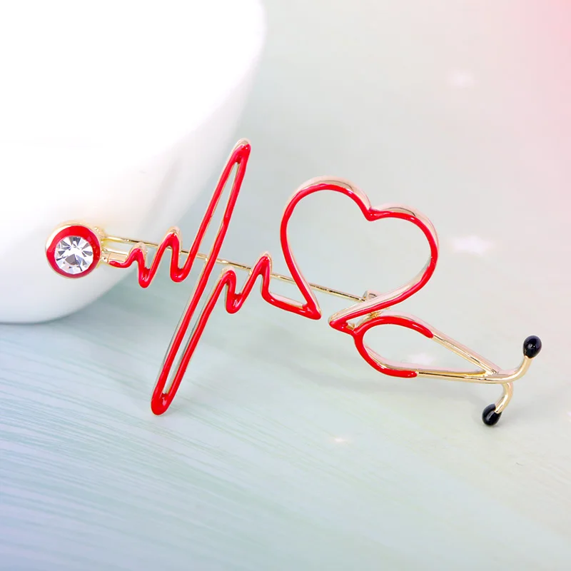 Эмаль blucome Love Heart стетоскоп Броши для женщин и мужчин кристалл сердцебиение форма Доктор Медсестры ювелирные изделия брошь значок